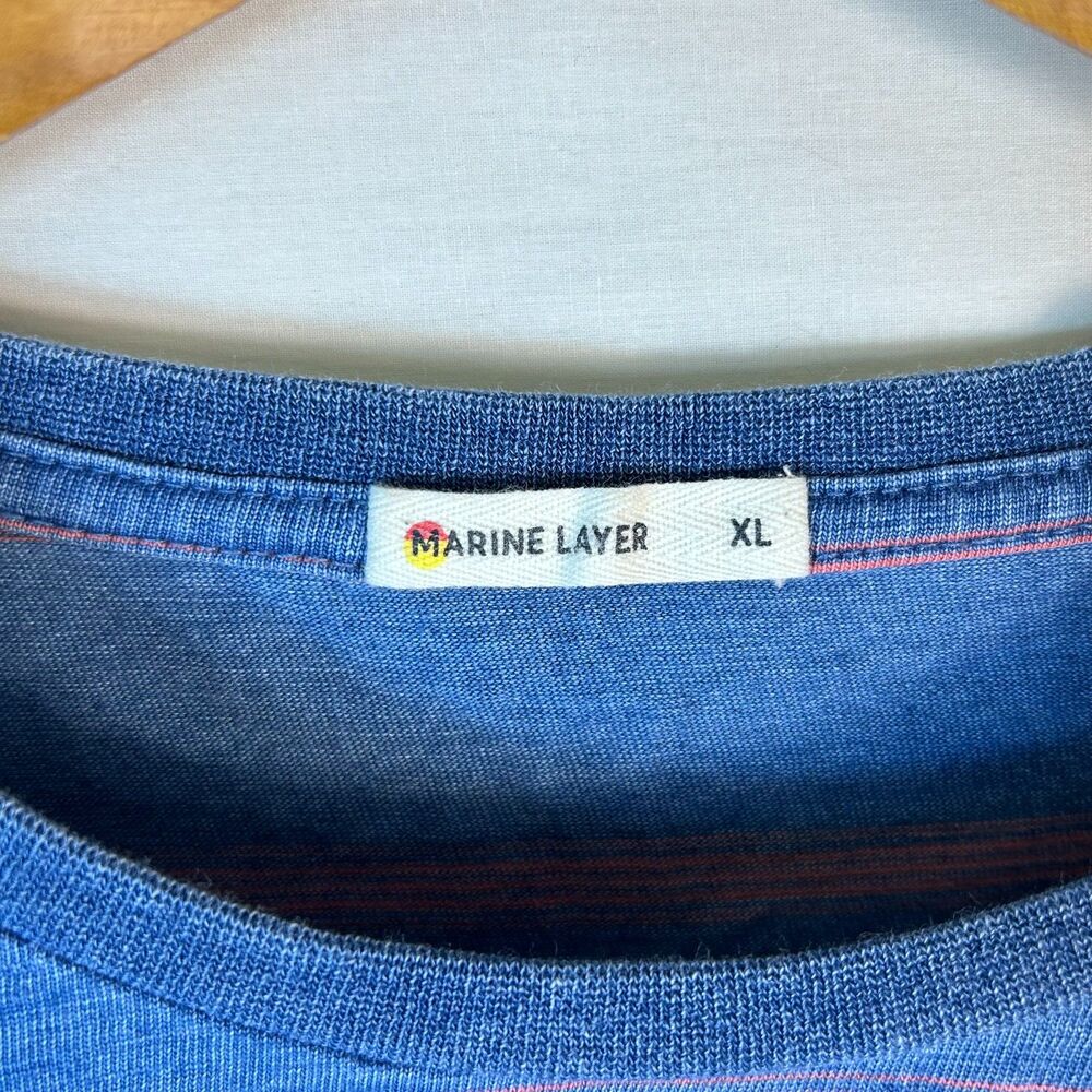 Marine Layer Men's Blue Red Preppy Signature Striped Crewneck SS T-Shirt Size XL - Picture 5 of 11